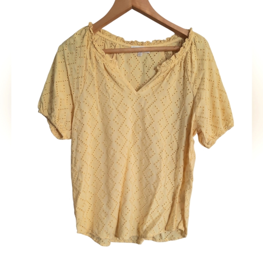 Grand & Greene Cheery Yellow Eyelet Peasant Boho Blouse